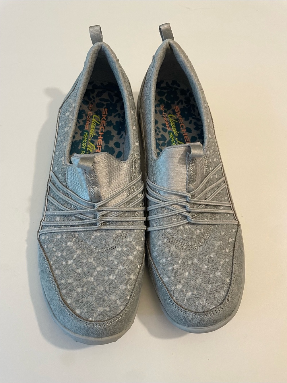 Skechers Air Cooled Women’s Silver Lace-Detail Slip-On Sneakers